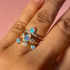 Isabella M Sterling 925 Blue Opals Cubic Zirconias Stackable 3 Ring Set Sz 5 1/2
